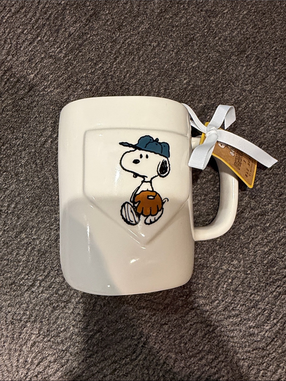 Snoopy Baseball Ceramic Mug - White with Blue Cap and Brown Glove